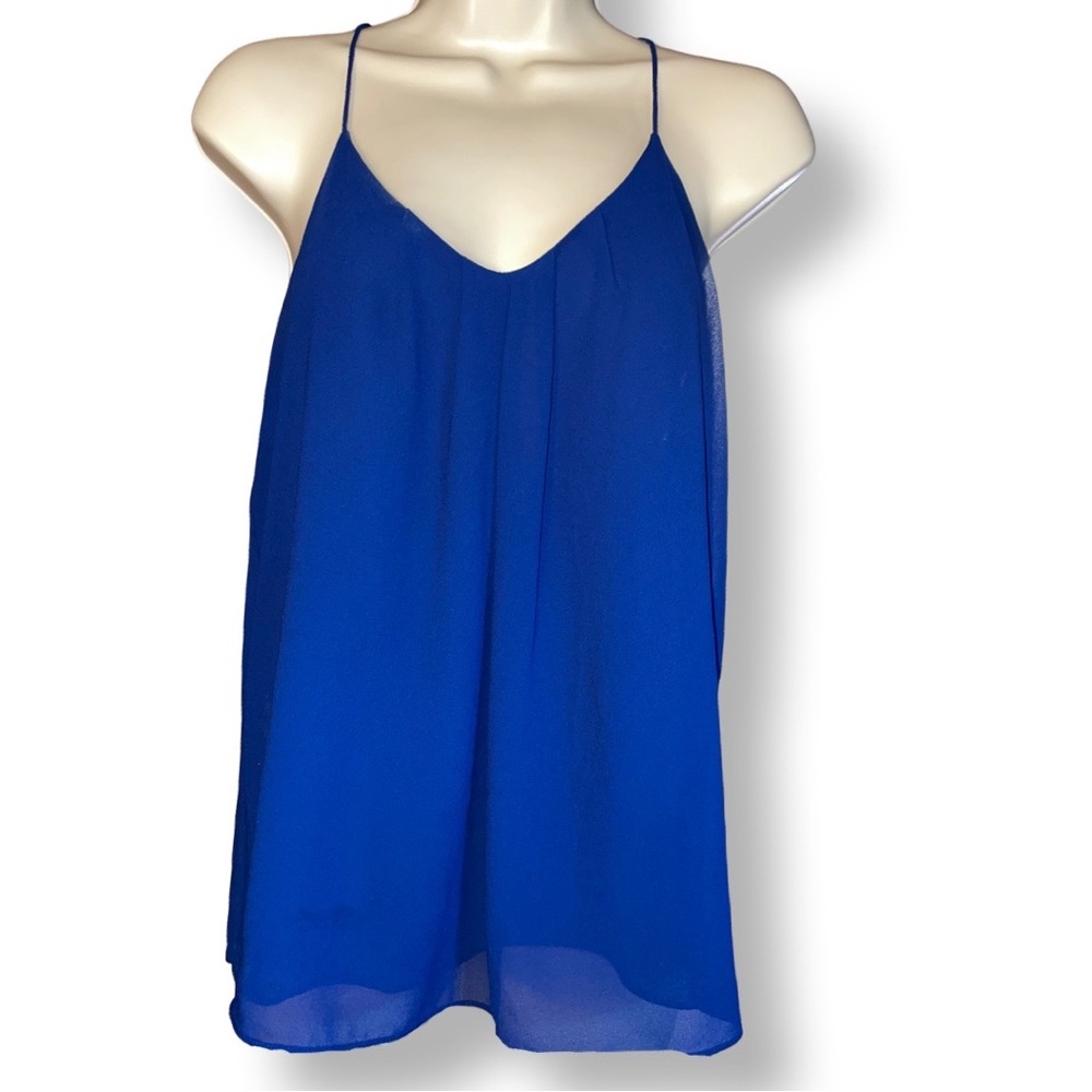 💙 Naked Zebra Blue Chiffon Racerback Tank | Flowy Button-Back | Size Small